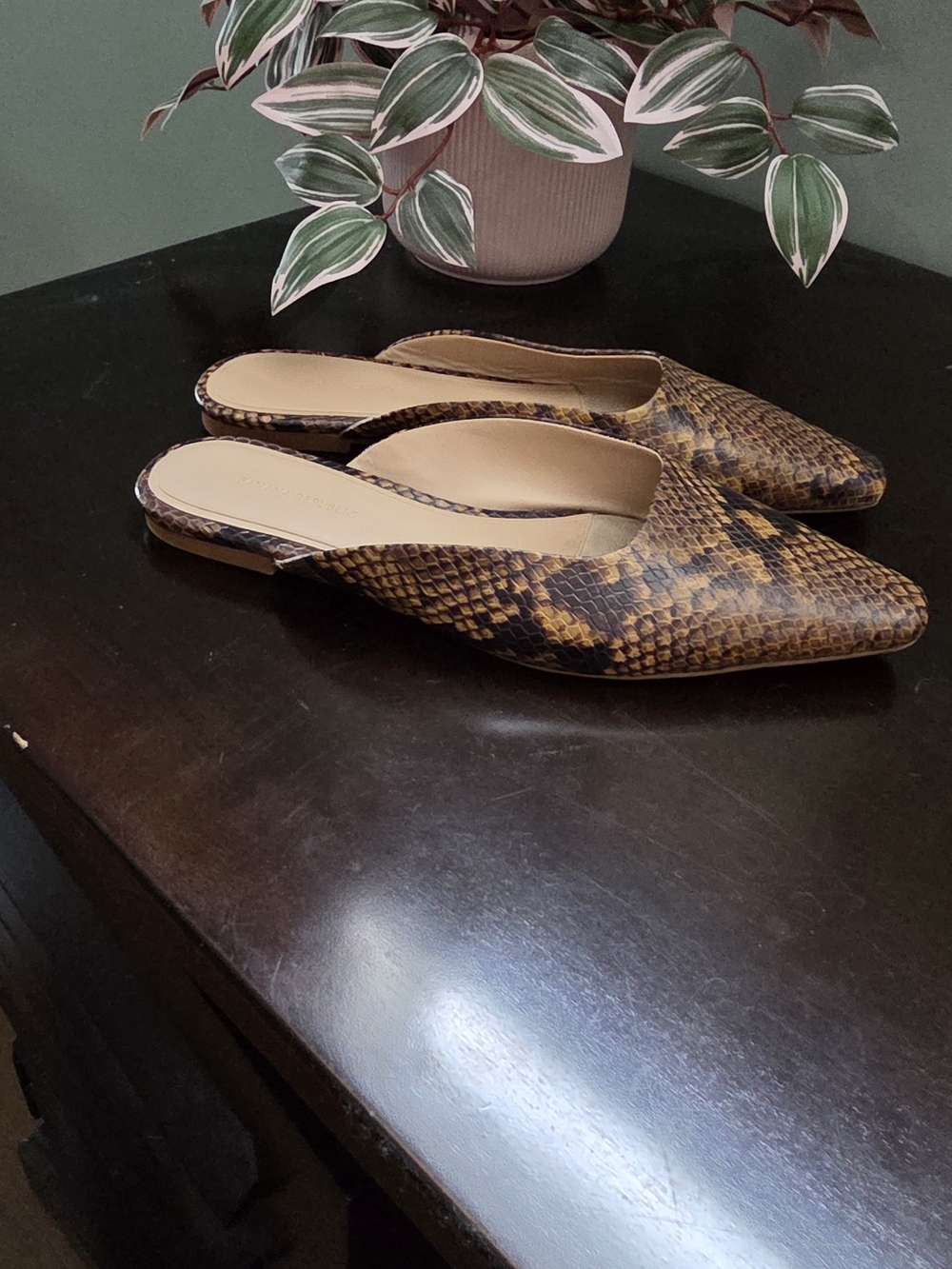 Banana Republic Snakeskin Pointed-Toe Mule Flats